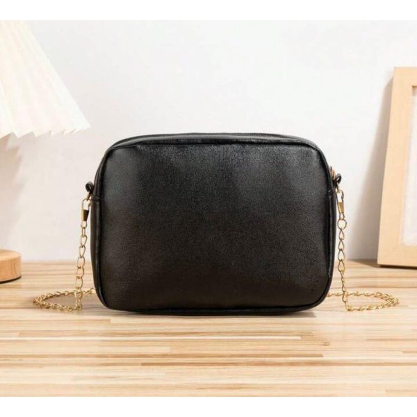 Stylish Horizontal Square Shoulder Bag | Premium PU Leather for Girls & Women (Black)